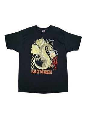 Y2K 2000 Year Of The Dragon San Francisco Golden Dragon Red Flame Tee